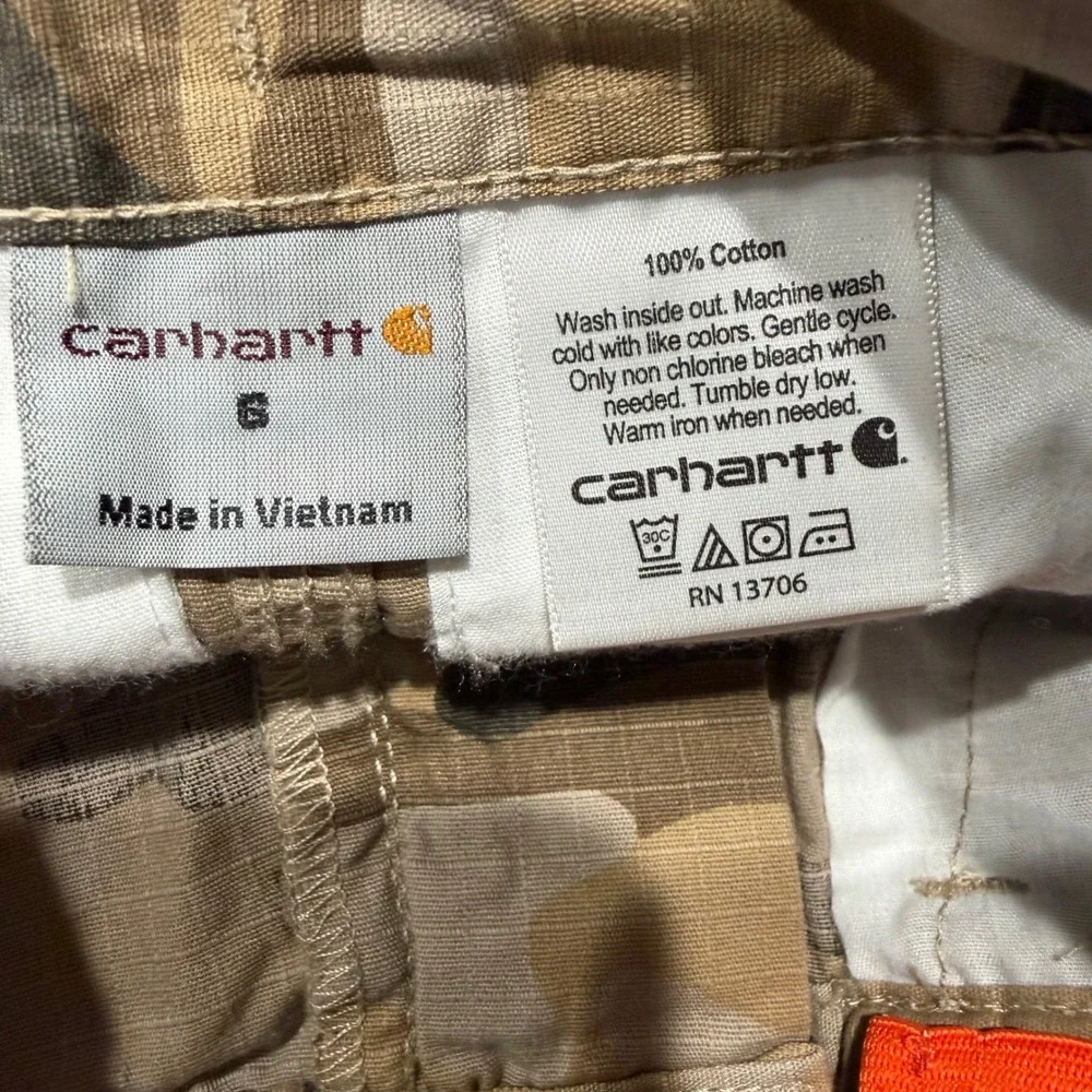 Carhartt Cargo Shorts Boys 6 Camo Tan Ripstop Excellent Utility Workwear